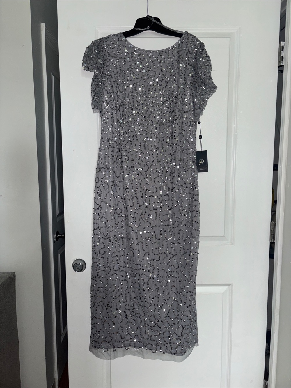 Adrianna Papell Silver-Gray Sequin Midi Dress